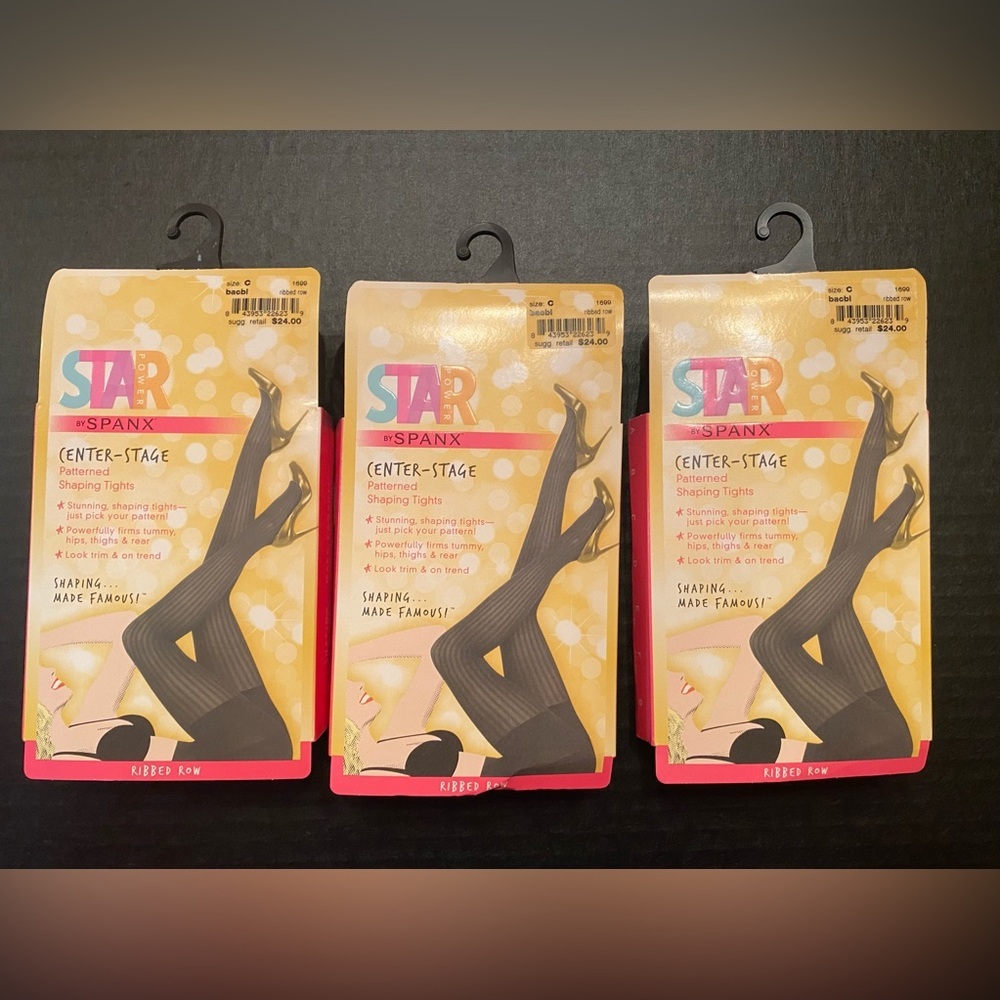 Star Power By Spanx 3 Pair Enter-Stage Patterned Ribbed Row Shaping Tights Sz C